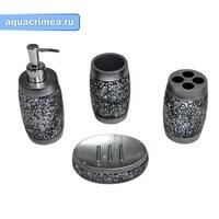 Набор в ванную настольный акриловый, хромированный, битое стекло